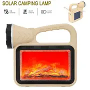 Solar LED Camping Fireplace Side Light USB Rechargeable Portable Flashlight 4 Modes Fireplace lamp Outdoor Waterproof Camping Searching Lamp