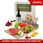 Natural Bamboo Cheese Board & 4 Knifes Set Cutting Chopping Boards Gift Packing