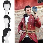 Gaston Cosplay Wig for Men Beauty and the Beast Gaston Colonial Men Long Hair Wigs Black Wavy with Ponytail Heat Resistant Synthetic Wig During the Halloween W