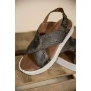 NEW Bed Stu Roan Hali Platform Sandals Grey Leather Slingback Lightweight 9