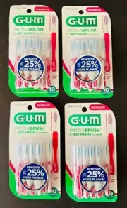 4 Pack GUM Proxabrush Go-Betweens Cleaners MODERATE 10 Count Interdental Brushes