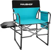 HAUSHOF Camping Chair with Side Table and Storage Pockets, Portable Folding Directors Chair, Heavy Duty Camp Chair for Adults Outdoor Fishing Beach, Blue