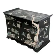 Mother of Pearl Black Lacquer Wood Jewelry Drawer Trinket Keepsake Treasure Box