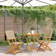 3 Piece Bistro Set Beige Poly Rattan and Solid Wood Patio Bar Sets