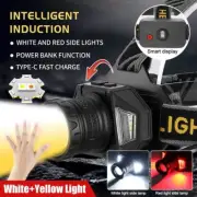 White+Yellow LED Headlamp Head Light Torch USB Rechargeable Zoomable Work Lamp