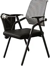 Office Reception Guest Chair Mesh Back Stacking with Ergonomic Lumbar Support and Thickened Seat Cushion for Waiting Conference Room,Folding Chairs with Desk Attached (Color : Black)