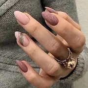 Almond Oblique Gold Thread French Designs 24 Pcs Cute Pointed Oval Shape Press on Nails Pink Full Coverage Short Length Fake False Nails, Art for Women and Girls Stick on Nails
