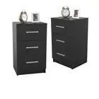 Set of 2 Bedside Tables 3 Drawer Nightstand Storage Cabinet Handle Wood Bedroom