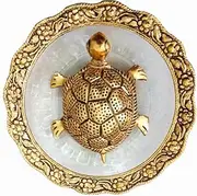 Indus Arts and Crafts Vastu Feng Shui Tortoise/Kachua/Turtle with Plate for Positive Energy Home Decor | Harmony & Prosperity | Metal Feng Shui Glass Plate Gold