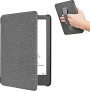 JeLLYPIE for 6" All-New Kindle 11th Gen Case 2022/2024, Hand Strap Holder, PU Leather Smart Cover for Kindle 11th 6-inch, Auto Wake/Sleep, Grey