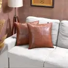 Tan Antique Lambskin Leather Pillow Cover Decorative For Living Room & Bedroom