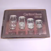 VTG Carlton Glass Currier & Ives Canister Set Air Tight Storage Locks 4 Piece