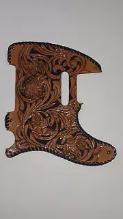 Leather pick guard Custom Hand Tooled Leather Telecaster "Floral Riffs" Laced d