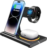 ZHAM 4in1 Foldable Wireless Charger, Total 23W Fast Wireless Charging Station Compatible with iWatch 8/7/SE/6/5/4/3/2,Air Pods 3/2/Pro,iPhone 14 13 12 11 Series/Samsung Galaxy S Note (Black)