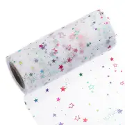 6" Rainbow Glitter Tulle Ribbon Rolls Sparkle Star Fabric 10 Yard, White