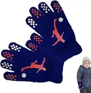[ノーブランド品] Kids Knit Gloves,Kids Winter Gloves,Kickball Pattern Full Finger Knit Gloves-Kids Knitted Mittens, Stretchy Knitted Gloves for Boys and Girls, blue+orange, あ