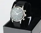 NEW AUTHENTIC EMPORIO ARMANI LUIGI SILVER BLACK LEATHER CHRONO AR1733 MENS WATCH