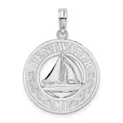 Sterling Silver De-Ani Rhodium-Plated Pentwater Michigan Circle With Sailboat Pendant