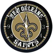 New Orleans Saints Wall Clock Large 12" Black Frame Glass Face Non-Ticking E441
