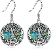 Tree of Life Earrings Sterling Silver Celtic Tree of Life Abalone Shell Dangle D