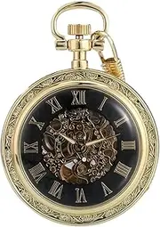 [VALHMKT] Luxury Pocket Watch Roman Number Display Mechanical Automatic Clock for Men Fob Chain Watches