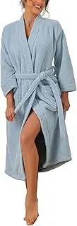 [cheibear] Womens Fluffy Fleece Robe Long Sleeve Thick Plush Self Tie Long Bathrobe for After Shower Spa Bath Suana Blue S