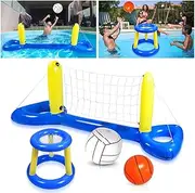 Inflatable Pool Float Set - Volleyball and Basketball Hoops for Summer Water Games and Sports Play
