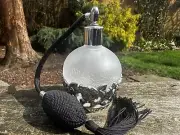 Decorative Refillable Frosted Glass, Silver Flowers, Perfume Bottle w/ Atomizer