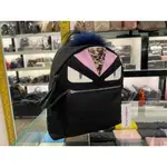 東區正精品㊣FENDI 8BZ035 MONSTER BACKPACK 黑色尼龍藍色狐貍毛後背包 RZ4806