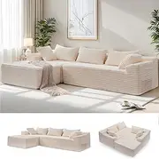 Korser 108" Sectional Couches for Living Room, Modular Sectional Sofa with L-Shape Chaise, Cloud Couch, Comfy Corduroy Fluffy Couch with Deep Seat and Side Pockets, No Assembly Required