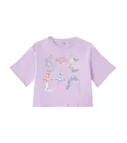 [Stella McCartney Kids] Stella McCartney Kids Printed cropped cotton jersey T-shirt Y 4 purple