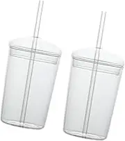 Happyyami 2 Set Decorative Glass Drinking Cups with Straw Capacity Transparent Glass Beverage Mugs for Juice Milk Tea Stylish Home Glassware Easy to Clean