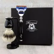 3 Piece Shaving Set Wet Beard Shave 5 Edge Razor Synthetic Badger Brush Kit Men