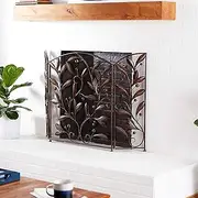 Fireplace Screen Guard, Fireplace Guard Leaf Fire Guard Fireplace Screen, 3-Panel Metal Mesh Cover H29.9inch, Heavy Duty Spark Guard Solid Wrought Iron Frame Foldable, Red Copper