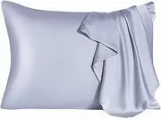 Luxury Silky Satin Pillowcase for Hair and Skin, 2-Pack - Queen Size Pillow Cases - Satin Pillow Covers with Envelope Closure (Queen, Silver)