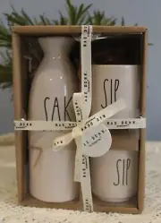 Rae Dunn by Magenta Sake Gift Set Pitcher and 2 Sipping Cups White New