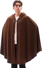 Yaolzeku Men's Velvet Cloak with Hood, Renaissance Medieval Hooded Cloak for Women, Halloween Hood Cape with Metal Loop Clasp
