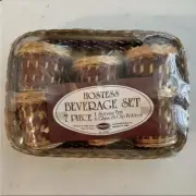 Paul Marshall 2-Tone Wicker Pedestal Cup Glass Holders [6] & Serving Tray New