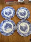 Dinner Plates Peter Rabbit Blue Toile Lapin 10.5 in. Set Of 4 Beatrix Potter New