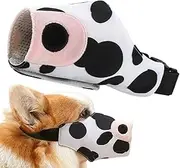 Breathable Dog Muzzle,Cow Design Pet No Bark Muzzle | Adjustable Loop Secure Training Cover to Prevent Biting Chewing Scavenging