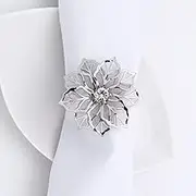 Daseeme 6 Pcs Flower Napkin Rings, Alloy Openwork Gold Napkin Ring Set of 6 for Wedding Party Holiday Banquet Christmas Dinner Delicate Serviette Buckles Decor Favor (6 Pcs Silver Flower)