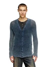 [Diesel] Diesel - Mesh-knit cardigan in denim yarn - Knitwear - Man - Blue XXL Blue
