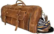 [KomalC] Leather Duffel Bags for Men and Women Full Grain Leather Travel Overnight Weekend Leather Bags Sports Gym Duffel for Men, 24 Inch