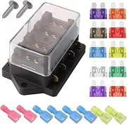Gebildet 4 Way Car Standard Blade Fuse Holder Box (Apply to 1~40 AMP), with 10pcs Free Blade Fuse (3A/5A/7.5A/10A/15A/20A/25A/30A/35A/40A), Auto Fuse Block for Car/Boat/Marine/Trike