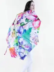 Collapsible Sunshade Umbrella Watercolor Floral Print lightweight Travel Parasol