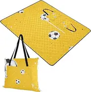 Yoogain Beach Necessities Soft Beach Camp Rug for Kids Picnic Items Minimalist Soccer Yellow Pattern 60x80in
