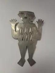 Vintage Inca Cut-Out God/Man Figural Pin Brooch Silver Tone w/tag