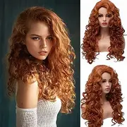 Long Fox Red Hair Curly Wavy Full Head Halloween Wigs for Women Cosplay Costume Party Hairpiece