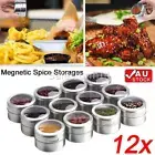 12PCS Kitchen Magnetic Spice Jars Pot Holders Storages Rack Herb Stainless Steel