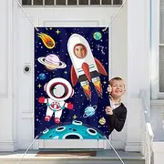 Outer Space Theme Party Decorations, Fabric Astronaut Face Photography Banner Background,Planet Meteorites Rocket Theme Party Decor Pretend Play Game for Boys Birthday.59 x 39.4 inch